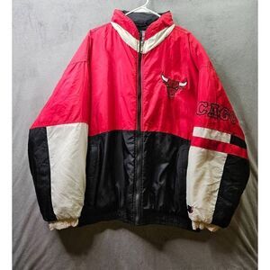 Vtg Chicago Bulls Coat Mens Sz 2XL Red Starter NBA Full Zip Down Hooded Jacket